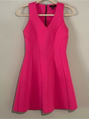 Monteau Hot Pink Fit & Flare Dress V-Neck Sleeveless Zip Back Size M